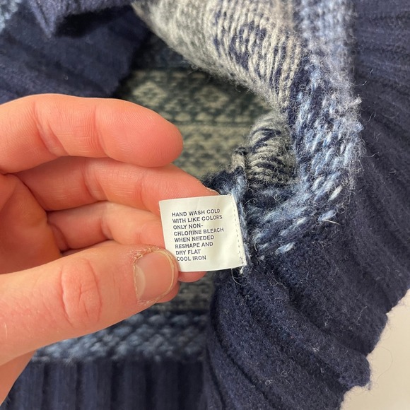 GAP Sweater Mens Large Green Blue Lambs Wool Fair Isle Nordic Outdoor Cabin Gorp - Picture 5 of 10